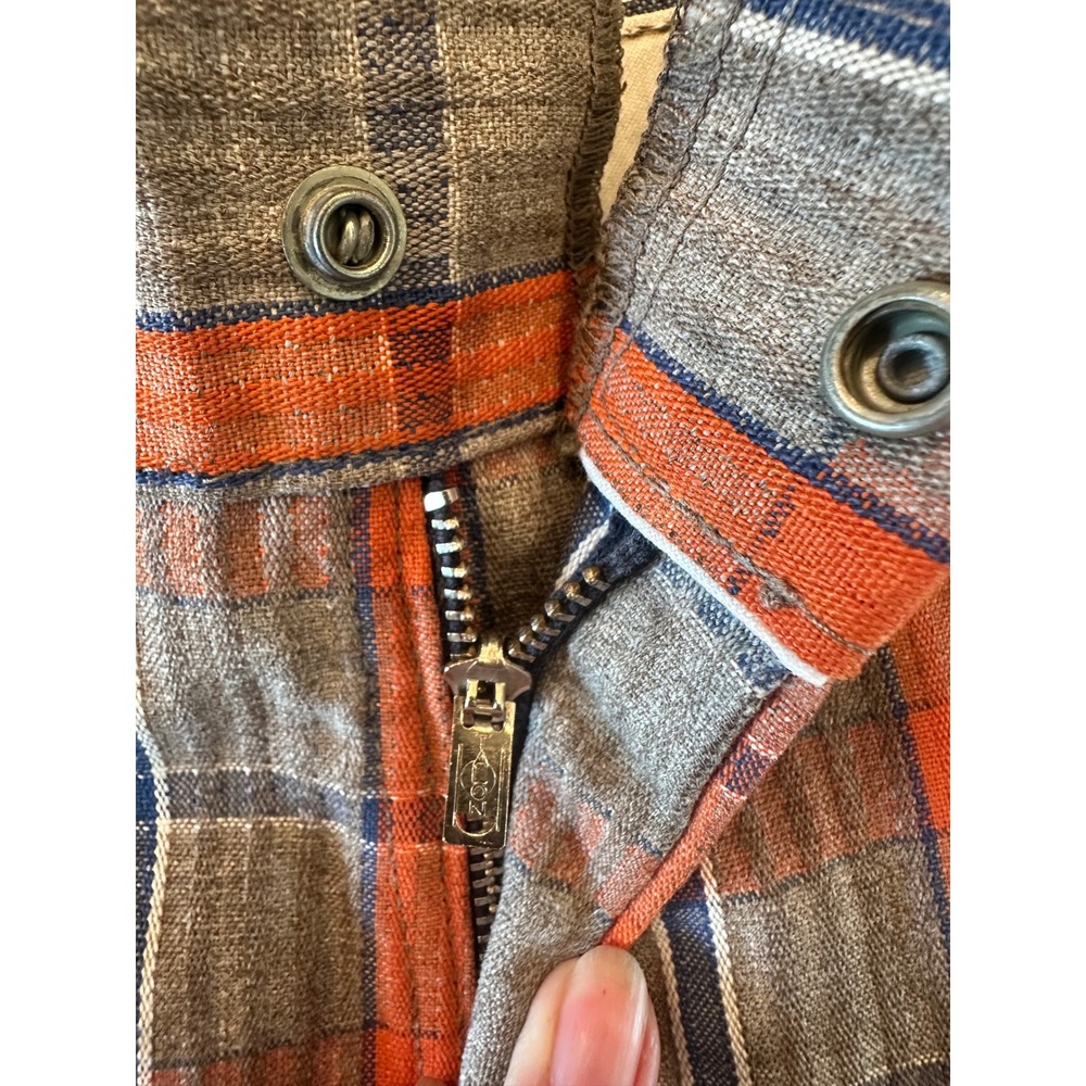 Wrangler Plaid Shorts Vintage Style Western Wear Orange Blue Brown Talon Size 8 - Picture 4 of 4